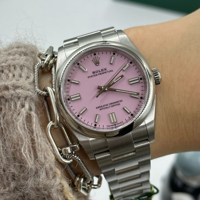 Montre Rolex Oyster Perpetual cadran rose luxe Maroc