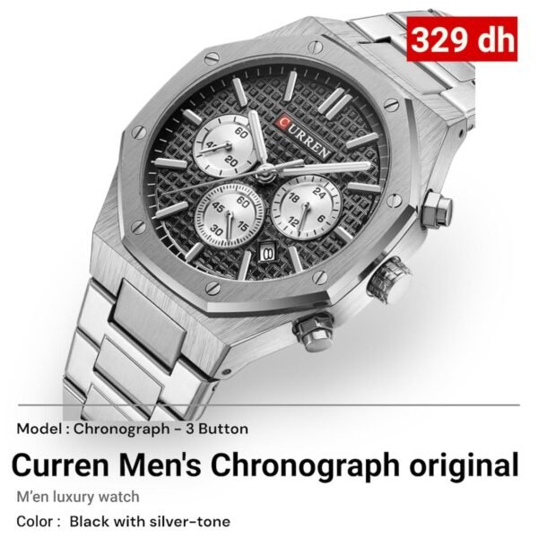 ⁦ساعة Curren & Chronograph - تصميم فاخر ودقة تفاصيل عالمية ـ original 100%- color black⁩ - الصورة ⁦2⁩